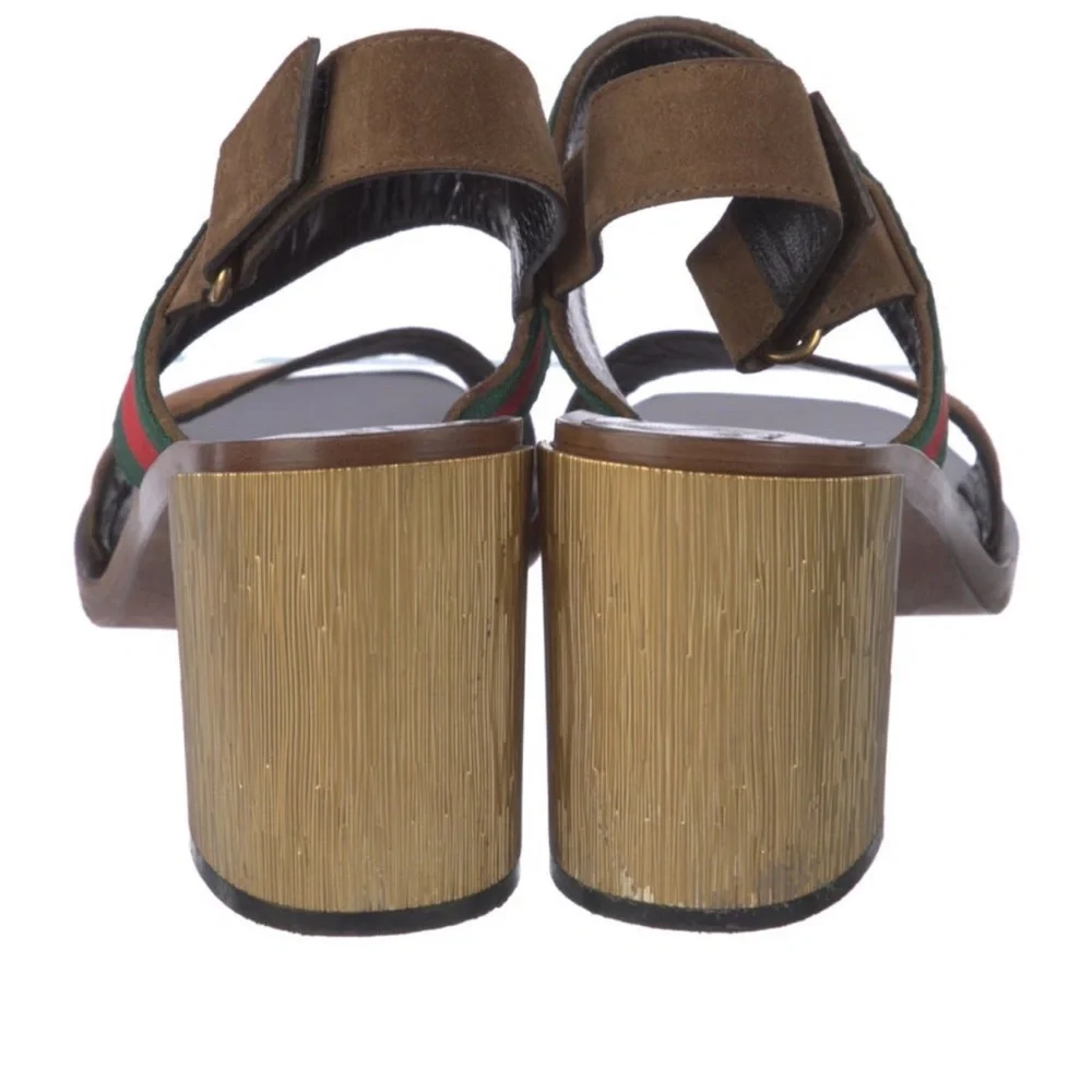 Gucci Slingback Block Heel Sandal with Signature Accent - Brown/Green/Red - Picture 4 of 5